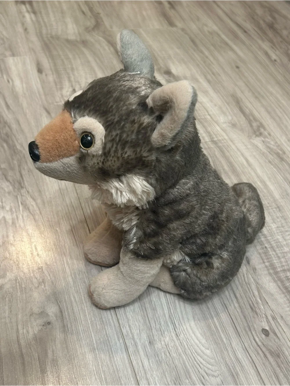 Plush Gray and Tan Wolf Dog Toy - Soft Cuddly Pet Playmate